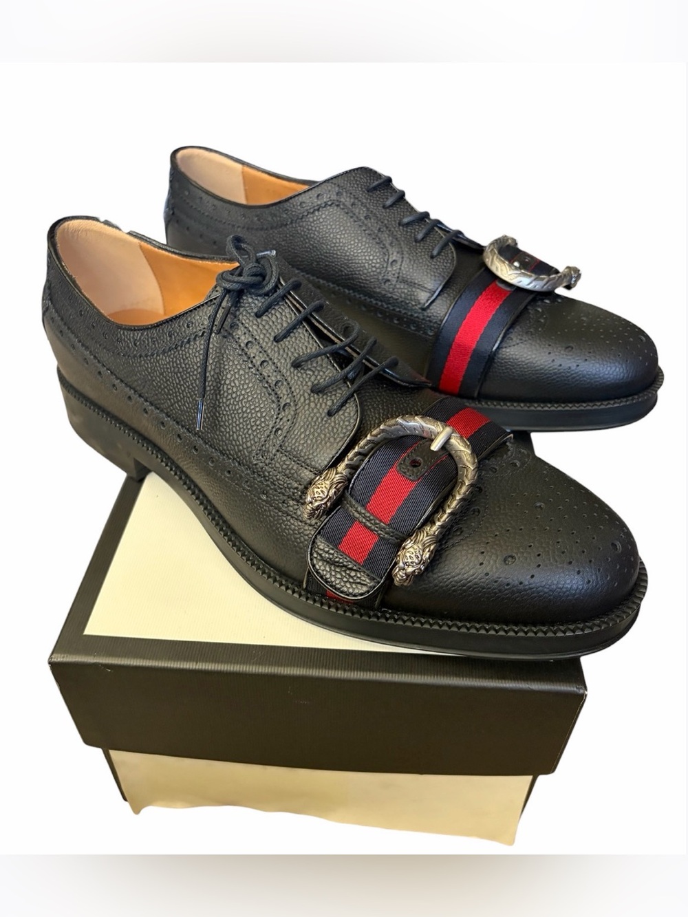 Gucci Pebbled Calfskin Dionysus Web Mens Martins Shoes Black